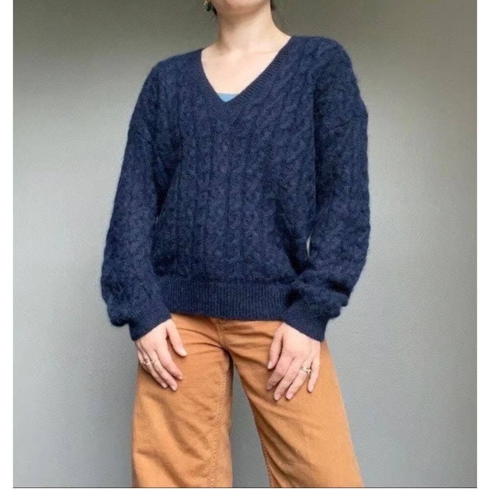 Vince Cable Knit Mohair Alpaca Blend Sweater Navy Blue Medium